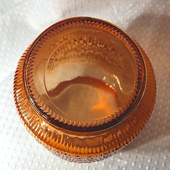 6 1/4" Orange Textured Glass Lantern/Vase with Gold Handle & Bands - Picture 7 of 8